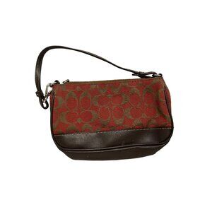 Coach Red & Brown Signature Canvas/Leather Vtg Small Shoulder Bag Zip Closure